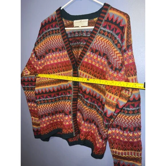 Vintage‎ The Peruvian Collection Multi Colored V-Neck Cardigan SZ L 100% Alpaca